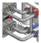 Zespół kolan zasilania/powrotu izolowany do zestawu podłączeń hydraulicznych
